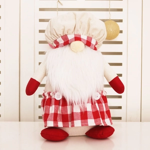 Gnome de Noël sans visage style chef avec chapeau à carreaux rouges et barbe en peluche