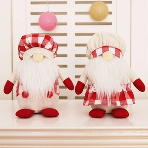 Ensemble de gnomes de Noël en peluche avec motifs à carreaux rouge et blanc et longues barbes