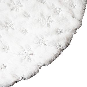 Gonna per albero di Natale in peluche bianco con ricamo di fiocchi di neve argentati