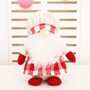 Poupée de gnome chef de Noël avec barbe blanche et tablier à carreaux rouges décoratif