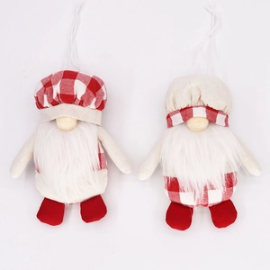 Handmade Christmas Gnome Plush Hanging Ornament Plaid Chef Hat Swedish Tomte Decor Fabric Figurine For Home Christmas Tree Decor