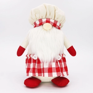 Chef themed gnome plush with red plaid hat and apron, handmade Christmas gnome decoration