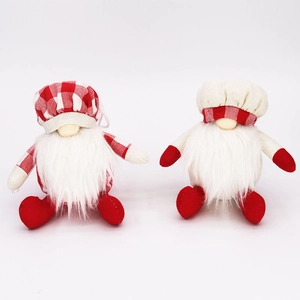 Lot de deux gnomes de Noël festifs rouge et blanc avec longues barbes blanches et carreaux
