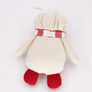 Chef gnome Christmas ornament made of cotton linen with red and white plaid detail