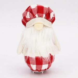 Gnome de Noël avec chapeau à carreaux rouges et lumière, décoration festive de 16 cm