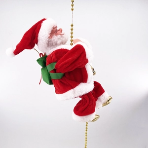 Electric climbing Santa Claus doll with gold bead chain and green gift bag for Christmas
