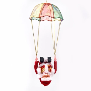 Electric musical Santa Claus ornament with colorful parachute and golden glitter details