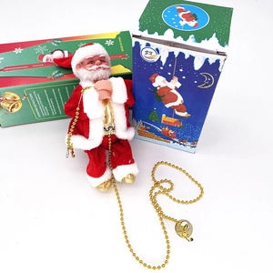 Detail view of the electric climbing Santa Claus toy packaging boxes in green and blue