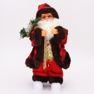 Electric musical Christmas Santa Claus figurine with LED lights and plaid coat ornament