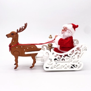 Electric Santa Claus on white sleigh with reindeer Christmas decoration moving ornament