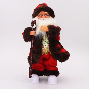 Animated 45cm Santa Claus figurine in red plaid coat with music and LED lights