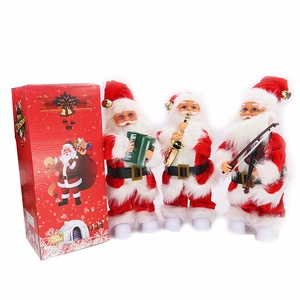 Three musical Santa Claus dolls with LED lights playing accordion, saxophone and violin