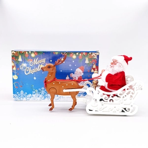 Electric reindeer sleigh toy with Santa Claus model and decorative Christmas gift box