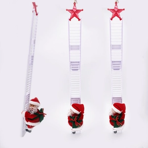 Electric musical Santa Claus climbing ladder decoration with green gift bag and star