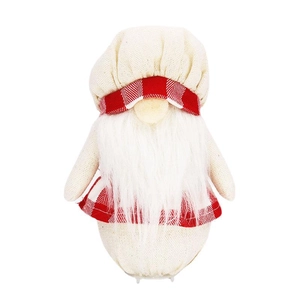 Gnome de Noël avec chapeau de chef et barbe blanche aux détails festifs à carreaux rouges