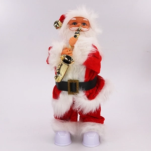 Electric musical Santa Claus doll playing saxophone with LED lights in classic red suit