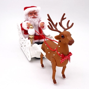 Electric Musical Santa Claus Sleigh Reindeer Toy Christmas Decoration Automatically Turning Xmas Gift Home Table Decor