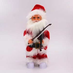 Electric musical Santa Claus playing violin with LED lights and rotating white base