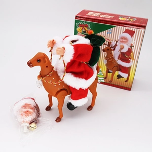 Electric musical Santa riding reindeer toy set with colorful gift box packaging details