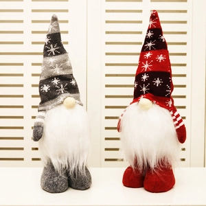 Christmas faceless gnomes set with red and grey knitted snowflake hats and white beards