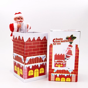 Babbo Natale musicale elettrico che sale sul camino con confezione regalo festiva