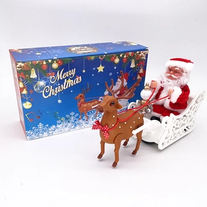 Electric Santa Claus sleigh toy set with reindeer and Merry Christmas gift box