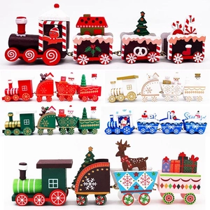 Wooden Christmas Train Ornament Handmade Miniature Train Decoration For Holiday Desktop Decor Snowman Reindeer Train Toy Home Gift