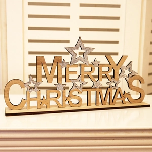 3D wooden Merry Christmas table decor with silver glitter stars and laser cut letters