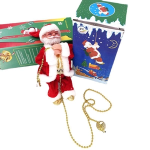 Electric climbing Santa Claus toy on gold bead chain with colorful gift box