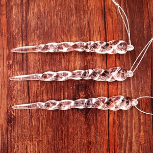 Three-piece set of transparent twisted acrylic crystal icicle ornaments for Christmas decor