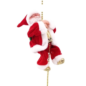 Electric musical climbing Santa Claus figurine with gold beads for Christmas decoration