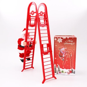 Père Noël grimpeur musical sur une double échelle rouge avec boîte cadeau