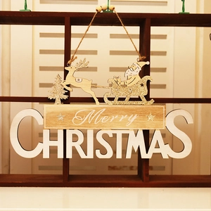 Wooden Santa sleigh Christmas door sign with reindeer and Merry Christmas lettering