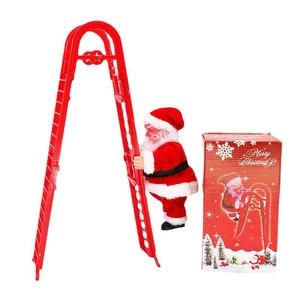 Père Noël électrique musical grimpant sur une double échelle rouge avec emballage