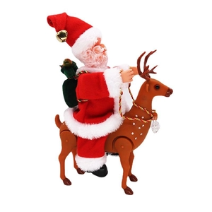 Electric Santa Claus riding a reindeer toy with music and LED lights for Christmas gifts