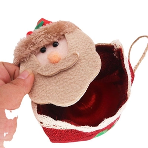 Handmade Christmas Santa gift bag 15x18cm featuring 3D plush face and jute rope handles