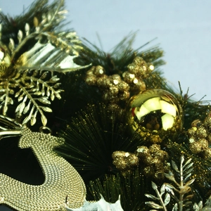 30cm Christmas wreath with golden deer, glitter berries, and artificial pine needles