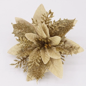 Sparkling gold artificial poinsettia flower for Christmas tree and festive decor