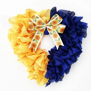 Herzform Netz Kranz Sonnenblume Schleife Gelb Blau Zweifarbig Türbehang Deko Für Heim Party Garten Dekorative Verzierung