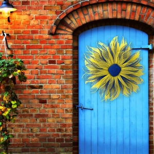 50cm yellow and blue sunflower deco mesh wreath for front door home decoration