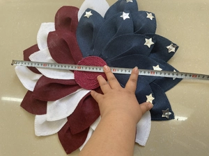 Close-up of patriotic 48cm red white and blue burlap wreath showing size measurement