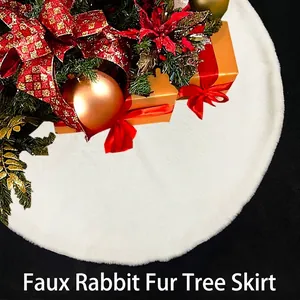 Faux Rabbit Fur Christmas Tree Skirt Sequin Snowflake Embroidery Christmas Tree Base Cover For Festive Party Home Decor