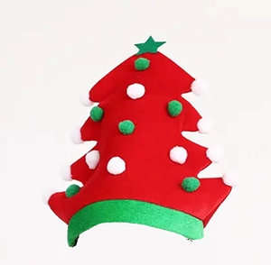 3D Christmas Tree Shape Plush Hairball Santa Hat Novelty Festive Costume Headwear For Adult Kids Holiday Party Red Green