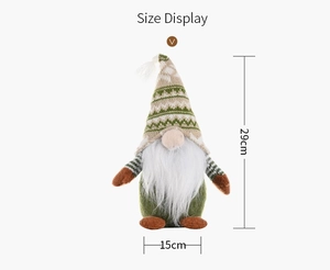 Size display of a 29cm green Christmas gnome doll with a long knitted hat and white beard