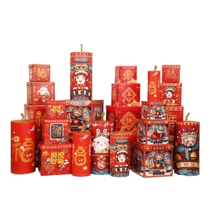 Chinese New Year festive gift boxes and cylinder firecracker containers with rabbit motifs