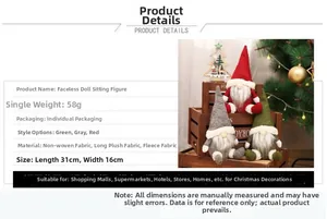 Three sitting Christmas gnomes in red, grey and green colors inside a wooden crate