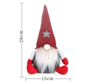 Christmas gnome plush doll with red hat and gray star ornament, size 28cm by 15cm