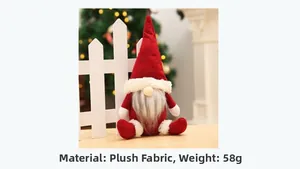 Detail of plush Christmas gnome with gray beard and soft velvet hat weighing 58g