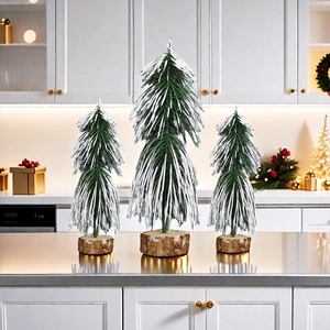 Artificial Mini Christmas Tree Snow Flocked PVC Tabletop Decoration Winter Holiday Ornament For Home Office Desktop