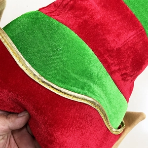 Adult Christmas Elf hat in red and green striped velvet with gold trim details